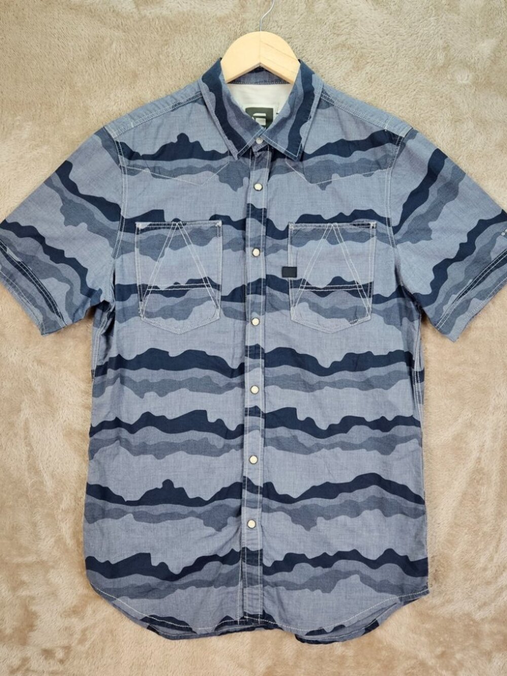 G-Star Raw Camouflage Shirt Pearl Snap Pocket Short Sleeve Button Up Mens Size L